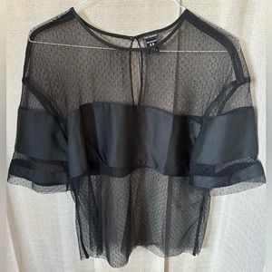 True Religion Black Tulle Sheer Dotty Blouse Women’s Size Medium
